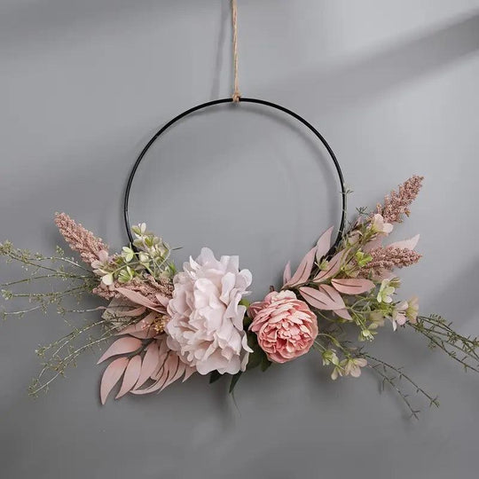 Charmante Roze Pioenroos & Theeroos Krans