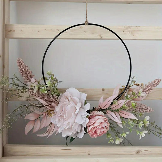 Charmante Roze Pioenroos & Theeroos Krans