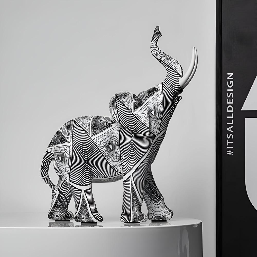 Black-White Spiral Elephant Statue