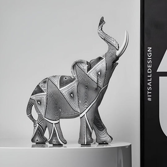 Black-White Spiral Elephant Statue