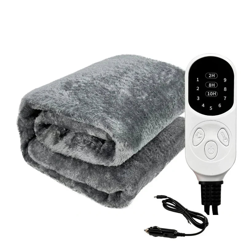12V Car Heated Blanket | Electric Travel Checkered with Timer and Temperature Control