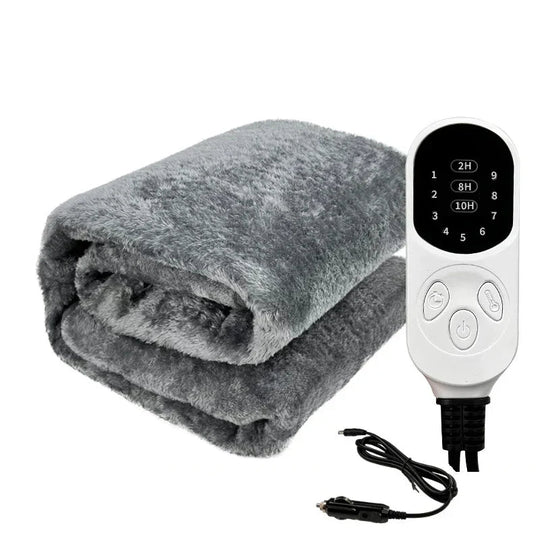 12V Car Heated Blanket | Electric Travel Checkered with Timer and Temperature Control