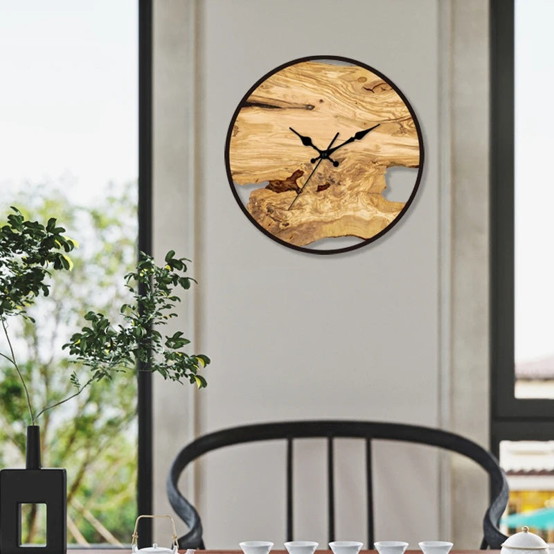 Horloge murale rustique effet bois | Cadran décoratif en acrylique avec chiffres romains