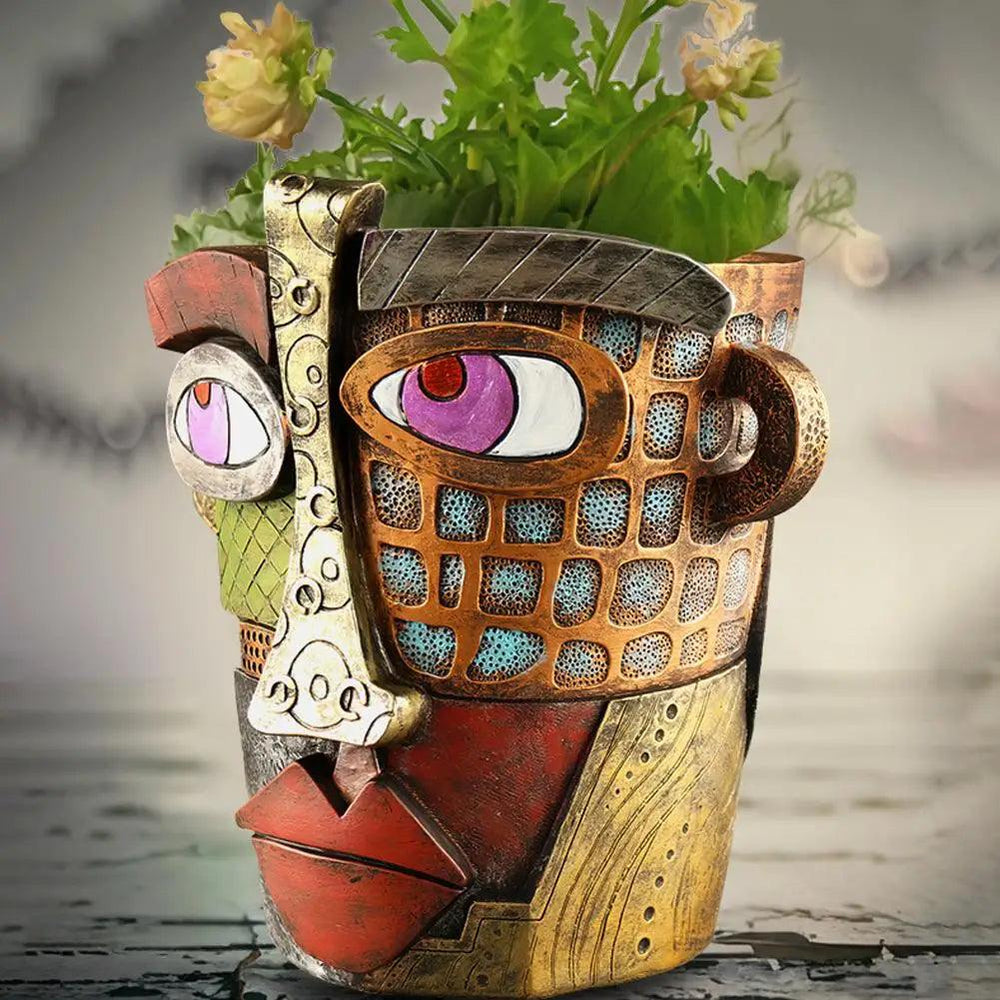 Bac à plantes abstrait visage