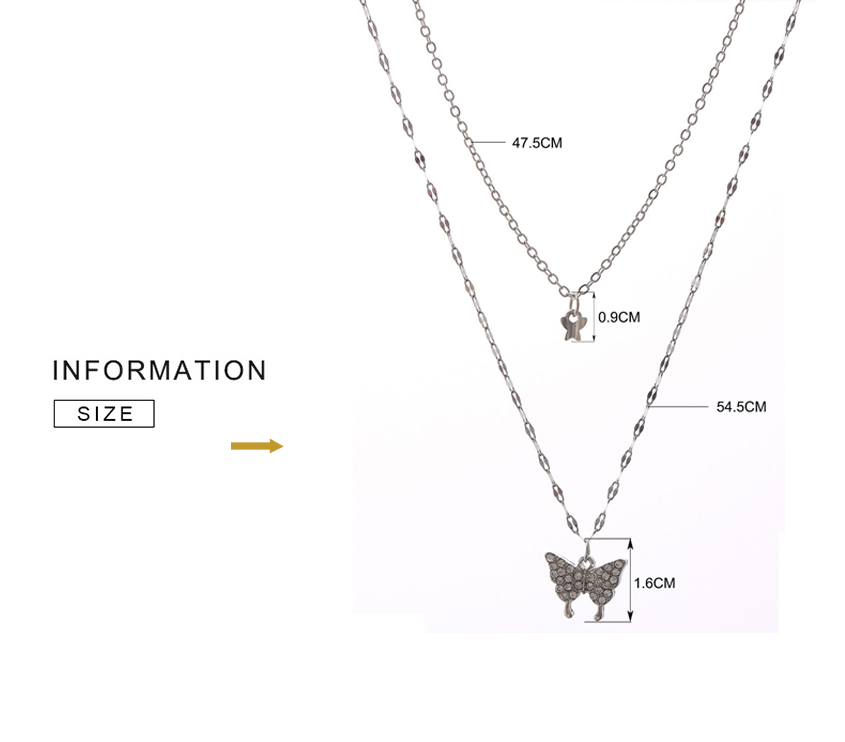Refined Silver Necklace Set with Shiny Butterfly