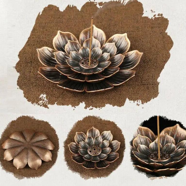 3-in-1 Wierookhouder | Lotus Design Alloy Wierookbrander voor Yoga, Sage & Sandelhout | Bronzen Basis - Huisdecoratie & Kerstcadeau