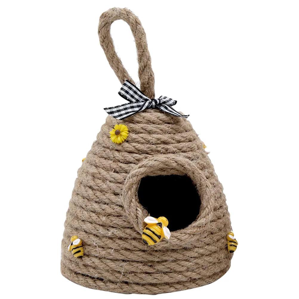 Suspension en forme de nid d'abeille tissée en corde créative - Décoration de balcon et de chambre pour festival des abeilles, décoration de paille de café en ruche