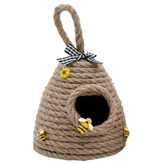 Suspension en forme de nid d'abeille tissée en corde créative - Décoration de balcon et de chambre pour festival des abeilles, décoration de paille de café en ruche