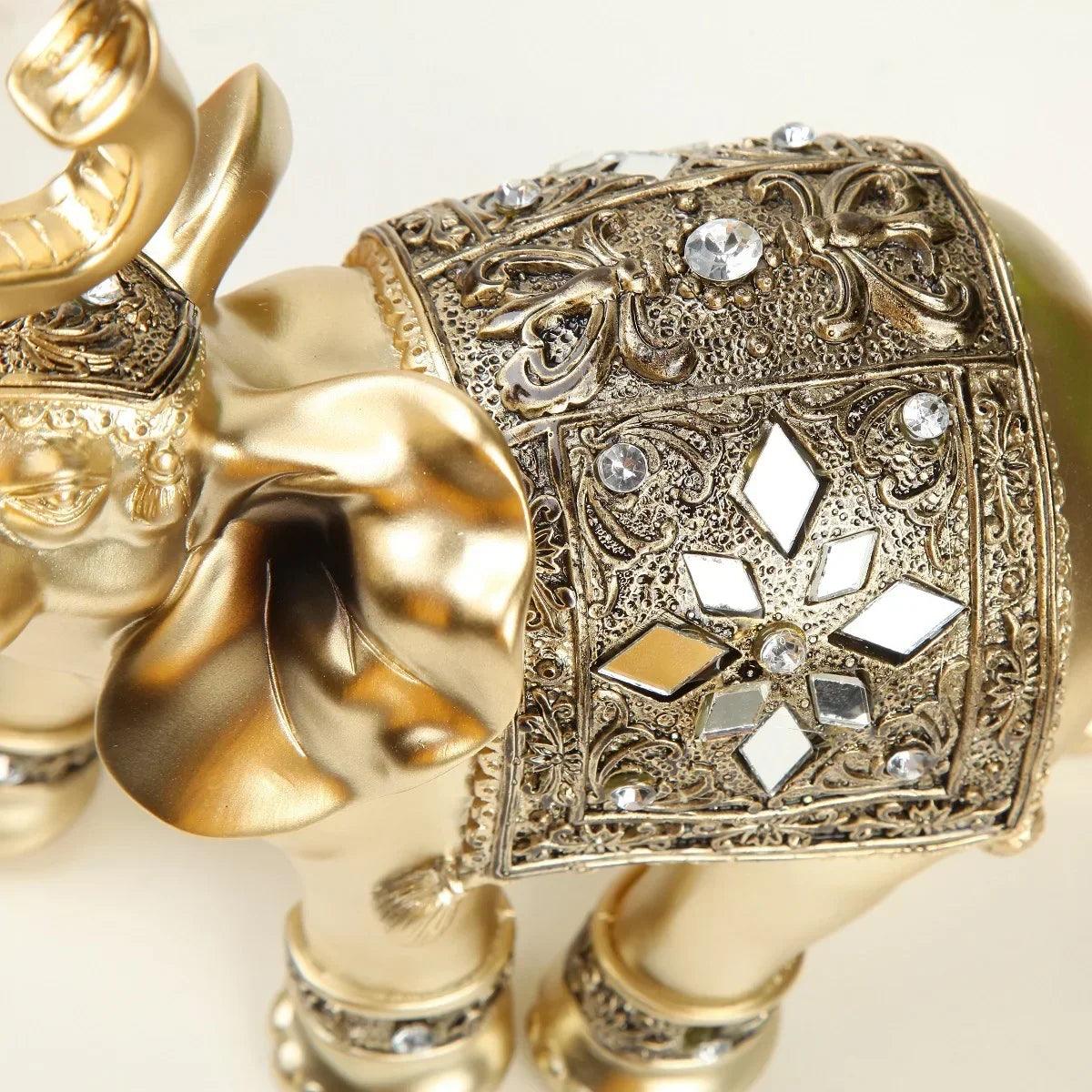 Gouden Resin Olifanten Beeld | Feng Shui Lucky Wealth Olifant Sculptuur voor Huisdecoratie