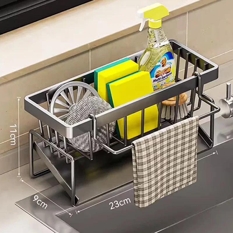 Keuken Sink Reinigingsgereedschap Opslagrek, Multifunctioneel RVS Afvoerrek voor Spons, Reinigingsmiddel Organisator en Doek Hanger
