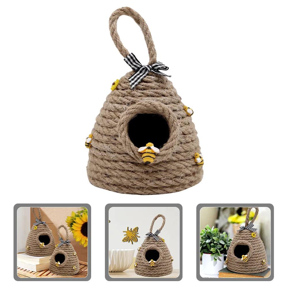 Suspension en forme de nid d'abeille tissée en corde créative - Décoration de balcon et de chambre pour festival des abeilles, décoration de paille de café en ruche