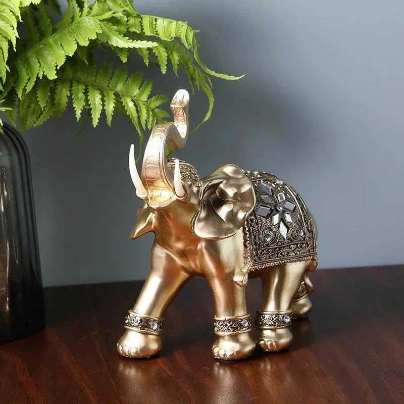 Gouden Resin Olifanten Beeld | Feng Shui Lucky Wealth Olifant Sculptuur voor Huisdecoratie