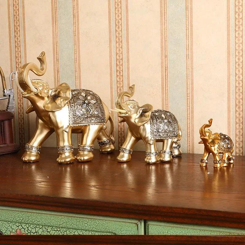 Gouden Resin Olifanten Beeld | Feng Shui Lucky Wealth Olifant Sculptuur voor Huisdecoratie