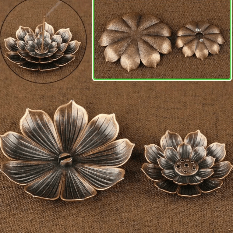 3-in-1 Wierookhouder | Lotus Design Alloy Wierookbrander voor Yoga, Sage & Sandelhout | Bronzen Basis - Huisdecoratie & Kerstcadeau