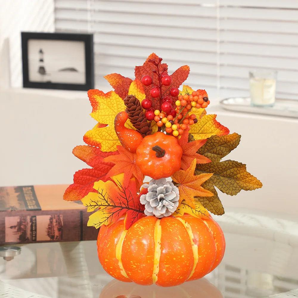 Ornement de citrouille artificielle - Décor de feuille d'érable d'automne pour maison et fenêtre