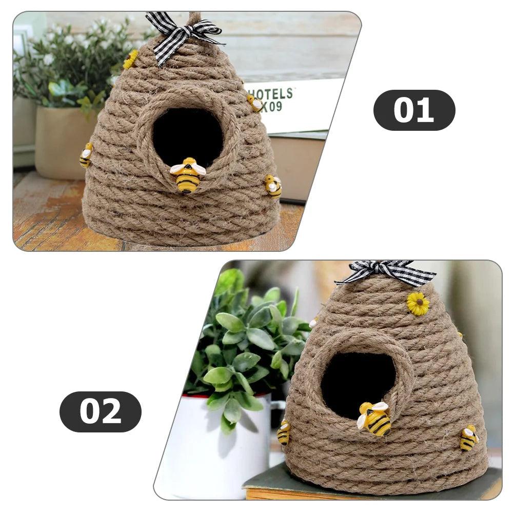 Suspension en forme de nid d'abeille tissée en corde créative - Décoration de balcon et de chambre pour festival des abeilles, décoration de paille de café en ruche