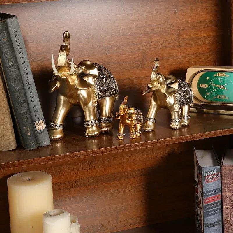 Gouden Resin Olifanten Beeld | Feng Shui Lucky Wealth Olifant Sculptuur voor Huisdecoratie