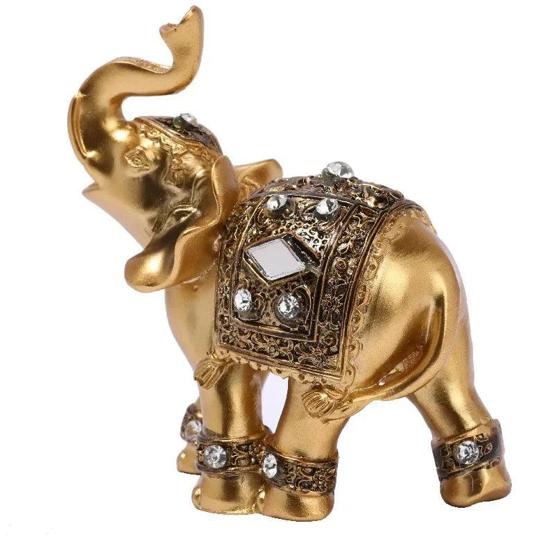 Gouden Resin Olifanten Beeld | Feng Shui Lucky Wealth Olifant Sculptuur voor Huisdecoratie