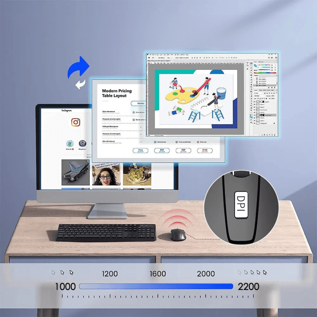 Mouse wireless - Silenzioso, DPI regolabile, mouse da ufficio portatile per PC, laptop e MacBook