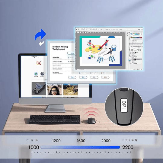 Mouse wireless - Silenzioso, DPI regolabile, mouse da ufficio portatile per PC, laptop e MacBook