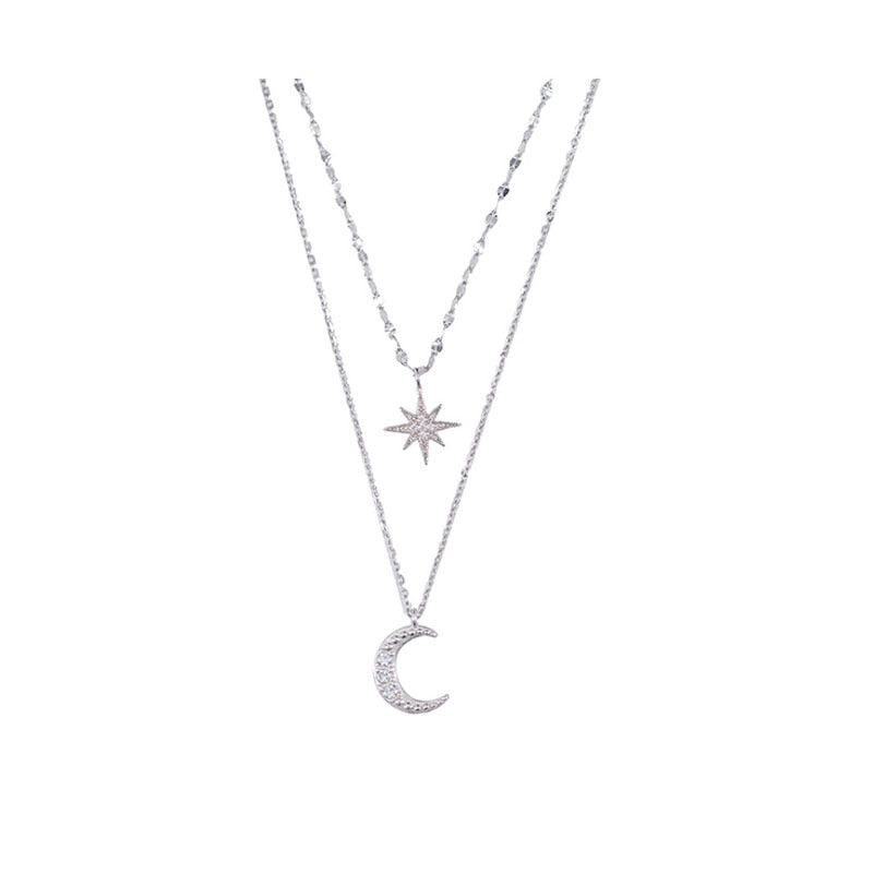 Double Moon – Silver Double Necklace with Moonlight