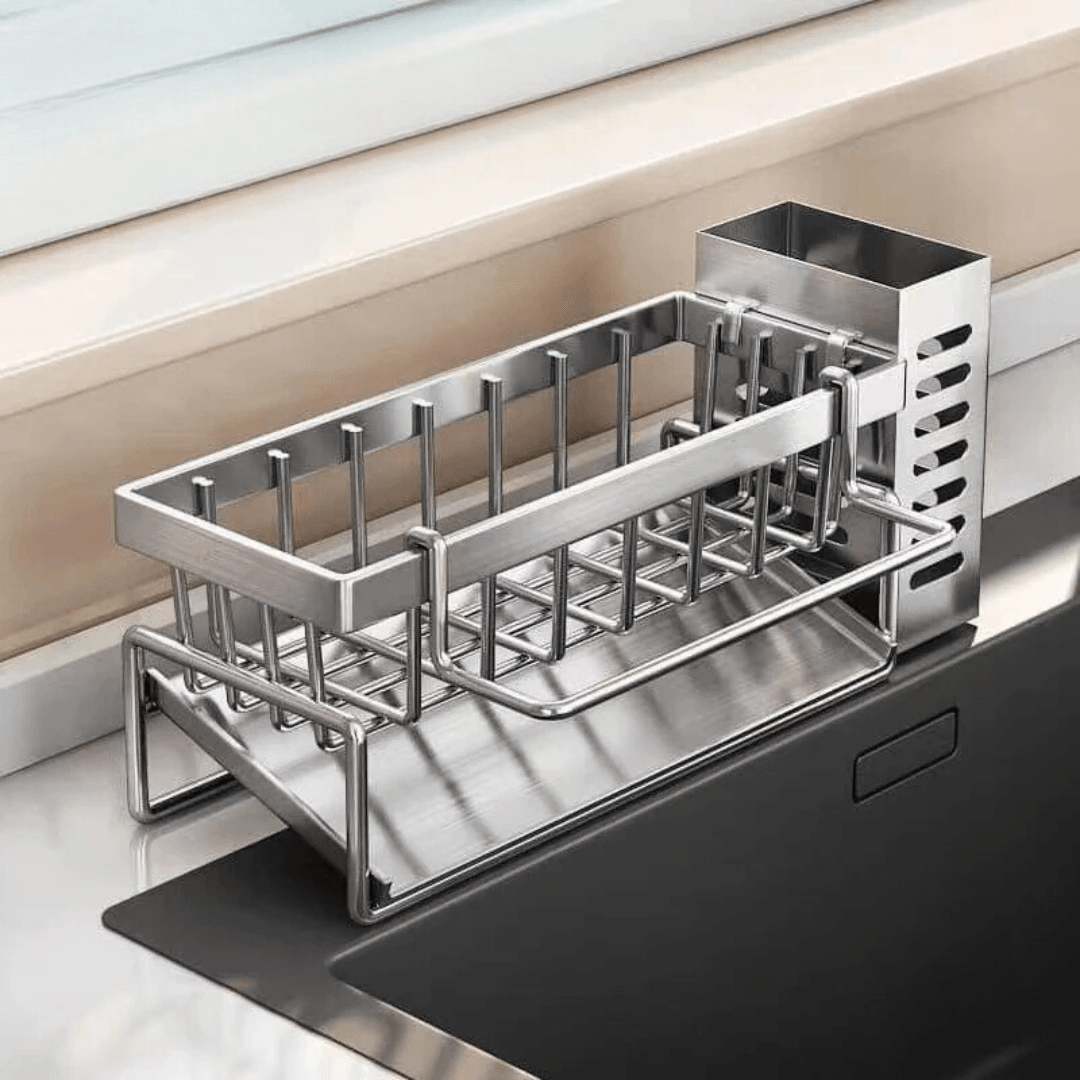 Keuken Sink Reinigingsgereedschap Opslagrek, Multifunctioneel RVS Afvoerrek voor Spons, Reinigingsmiddel Organisator en Doek Hanger