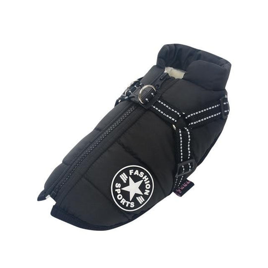 Waterproof dog winter jacket with harness