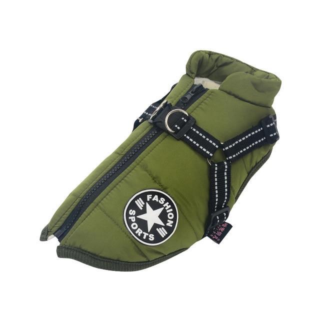 Waterproof dog winter jacket with harness