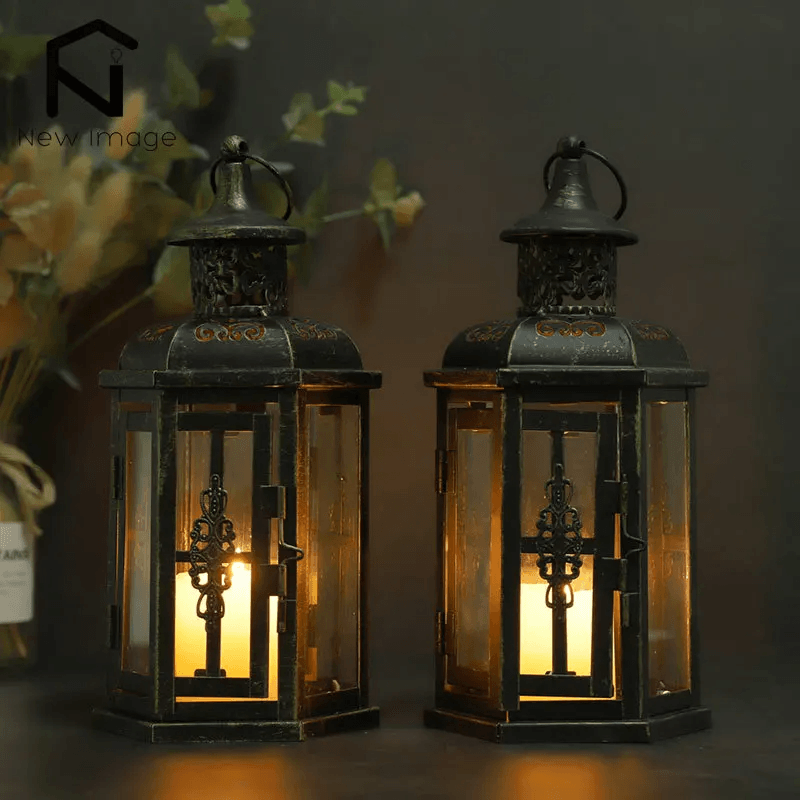 Vintage Scandinavische Zwarte ijzeren Kaarsenhouder Lantaarn