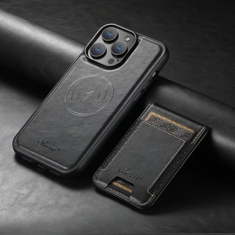 Leren etui voor Iphone met kaartsleuf: Magsafe, draadloos opladen (compatibel met Magsafe)