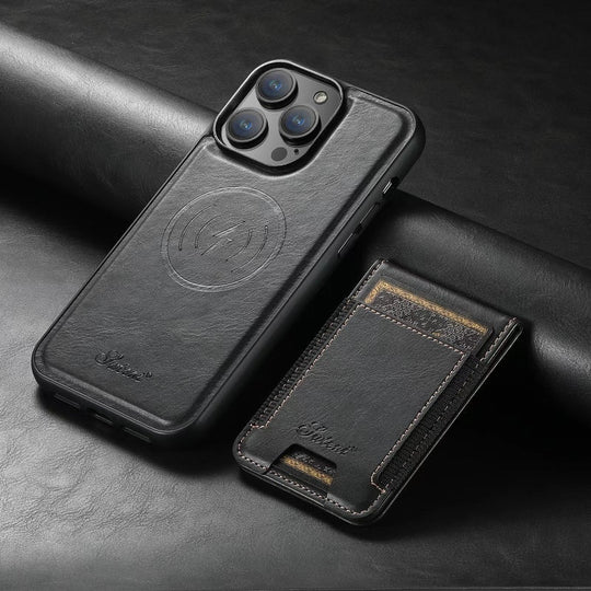 Leather case for iPhone with card slot: Magsafe, wireless charging (compatible with Magsafe)