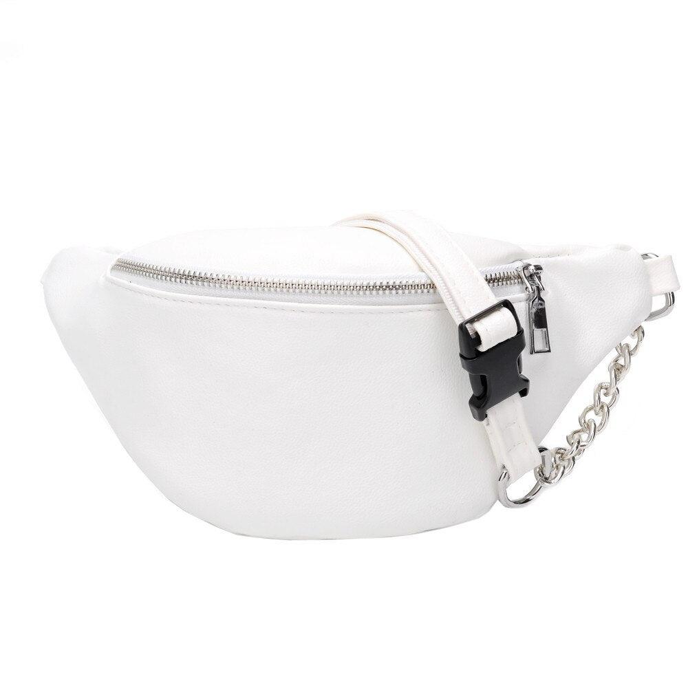 Women's Leather Waist Bag with Chain