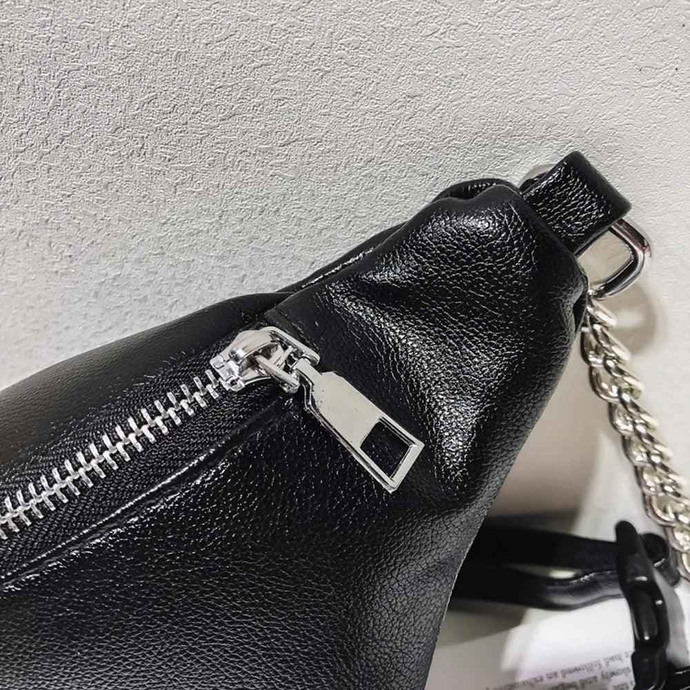 Women's Leather Waist Bag with Chain
