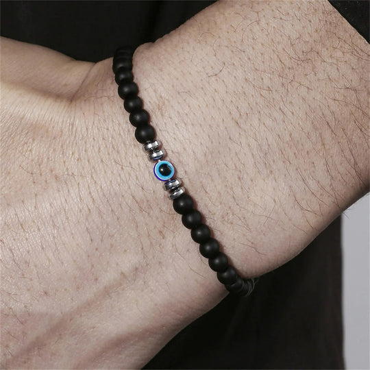 Braccialetto da uomo - Pietra naturale da 4mm con perla Occhio Maligno