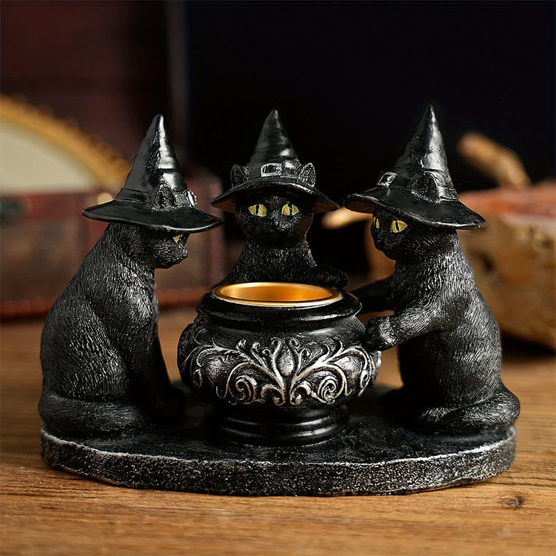 Drie Heksen Katten Theelicht Kaarshouder | Halloween