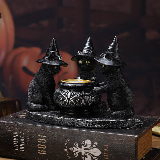 Tre Streghe Gatti Portacandela per Tè | Halloween