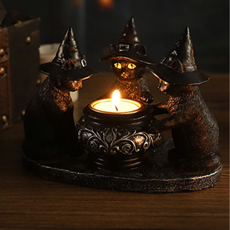 Drie Heksen Katten Theelicht Kaarshouder | Halloween
