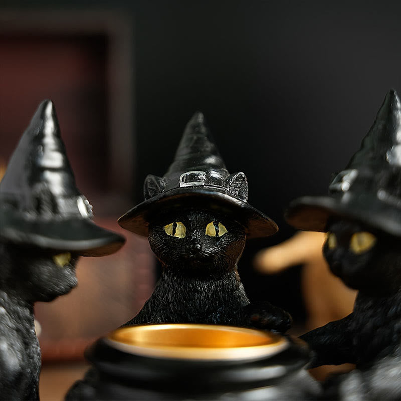 Drie Heksen Katten Theelicht Kaarshouder | Halloween