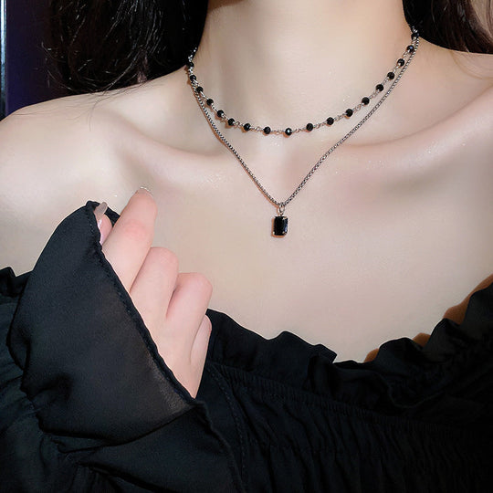 Collana Doppia Argento con Perle Nere