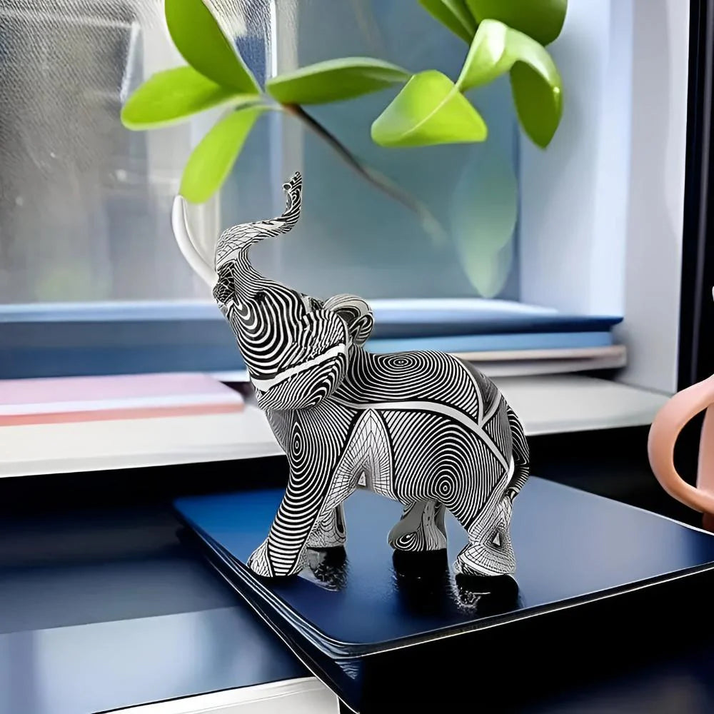 Black-White Spiral Elephant Statue