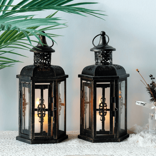 Vintage Scandinavische Zwarte ijzeren Kaarsenhouder Lantaarn