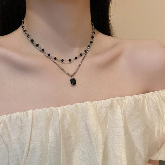 Collana Doppia Argento con Perle Nere
