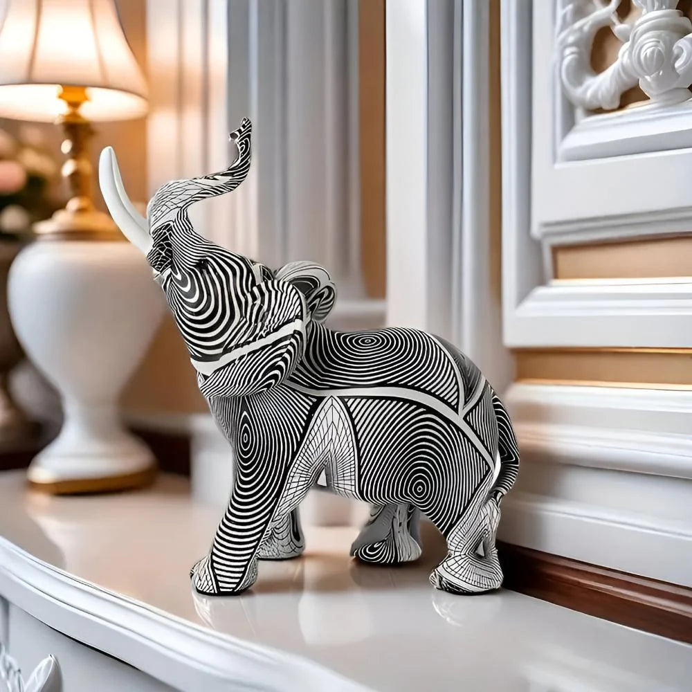 Black-White Spiral Elephant Statue
