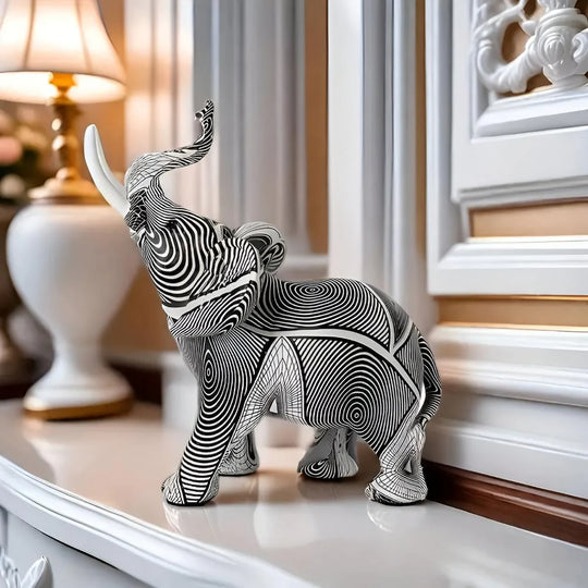 Black-White Spiral Elephant Statue