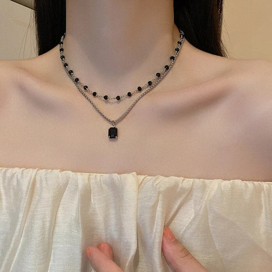 Collana Doppia Argento con Perle Nere