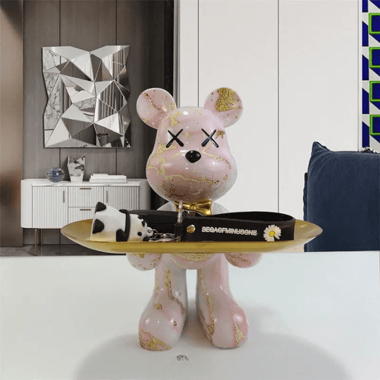 Ours décoratif avec plateau – Accessoire de maison de luxe et plateau de rangement