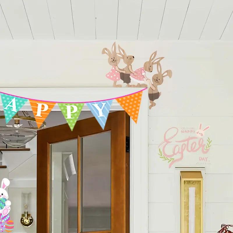 Paashaas Deurkozijn Decoratie | Handgeschilderd Houten Konijn
