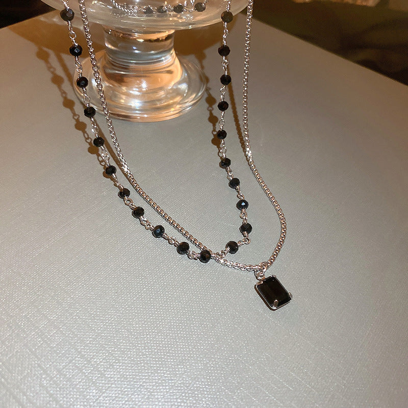 Collana Doppia Argento con Perle Nere