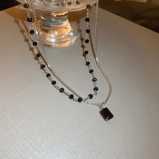 Collana Doppia Argento con Perle Nere