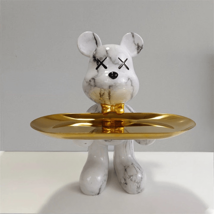 Ours décoratif avec plateau – Accessoire de maison de luxe et plateau de rangement